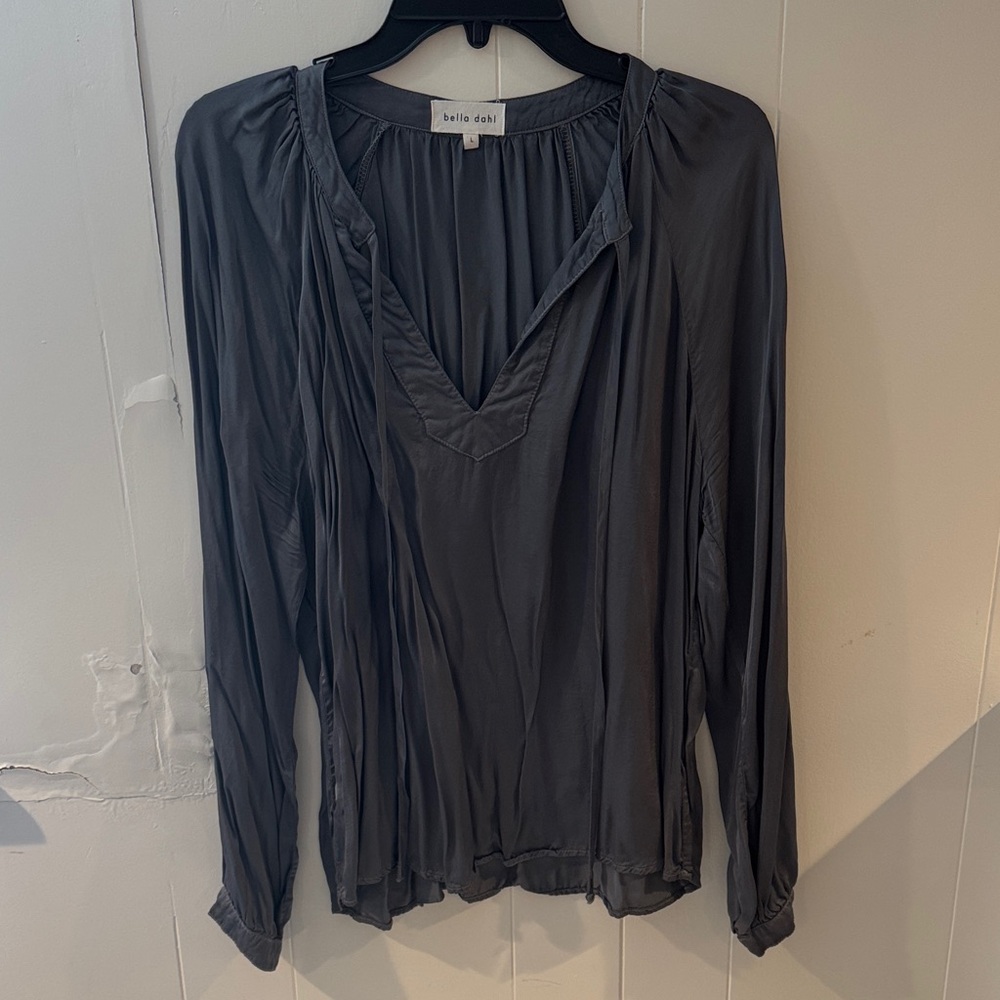 Bella Dahl Slate Gray V-Neck Long-Sleeve Blouse